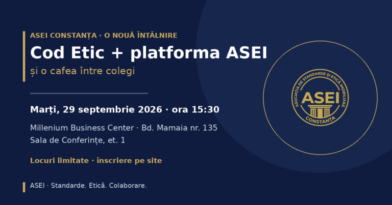 Ne revedem la o nouă întâlnire ASEI — de data asta despre Cod Etic, platforma noastră și, ca de obicei, o cafea între colegi.